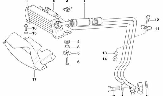 Tubería de refrigeración de aceite de admisión OEM 17221464981 para motos BMW K 1200 RS, K 1200 GT, K 1200 LT. Original BMW Motorrad.