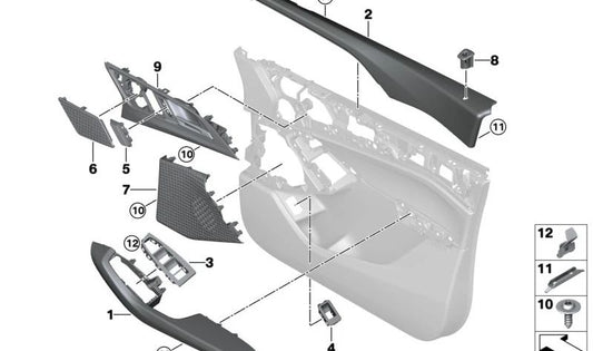 Tapa embellecedora izquierda delantera OEM 51419483771 para BMW Serie 2 U06 (216i, 218d, 218i, 220i). Compatible con modelos desde 2021 hasta 2030. Recambio original BMW.