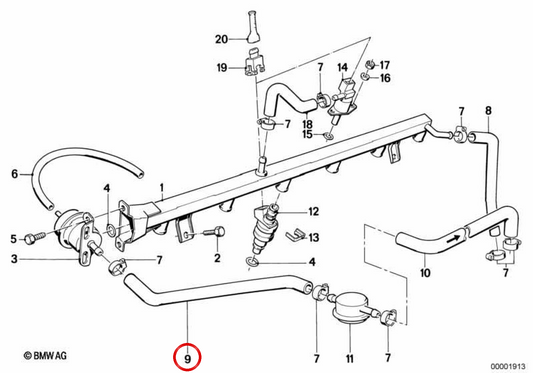 Sleeve de carburant OEM 13311307513 pour BMW E28, E24, E23. BMW d'origine.
