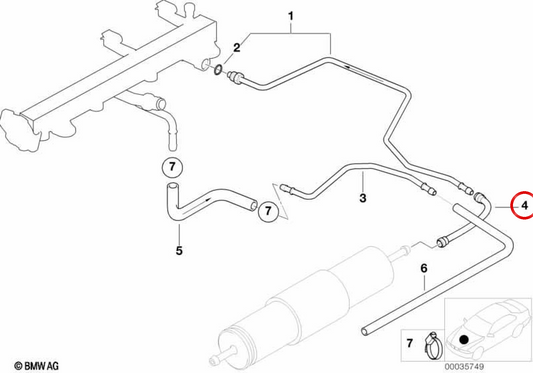 Serie BMW Fuel Tube 3 E46 (OEM 13317513482). BMW originale.