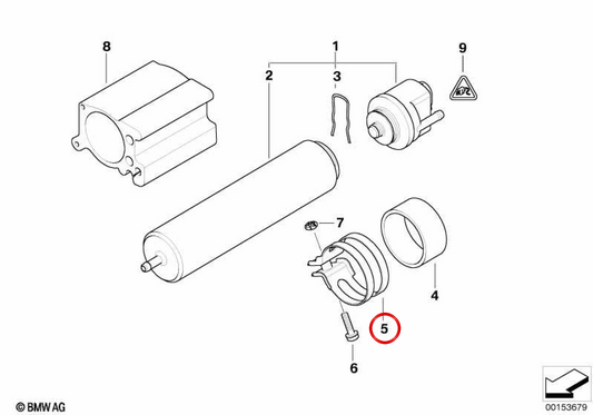 Supporto filtro del carburante OEM 13327789385 per BMW E60, E61, E63, E64. BMW originale.