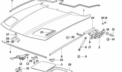 Junta de estanqueidad para capó delantero izquierdo OEM 51718108191 para BMW E31. Original BMW.