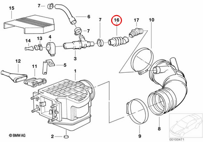 Conector de admisión OEM 13411726198 para BMW E30, E34. Original BMW.