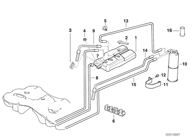 Tubería de combustible OEM 16131183636 para BMW Serie 7 E38, E39 con motor M52, M62. Original BMW.