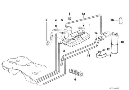 Tubería de combustible OEM 16131183636 para BMW Serie 7 E38, E39 con motor M52, M62. Original BMW.