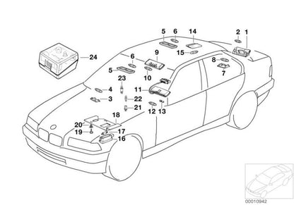 Luz interior y de lectura OEM 63311387385 para BMW Serie 3 E36 (316i, 318i) y más. Original BMW.