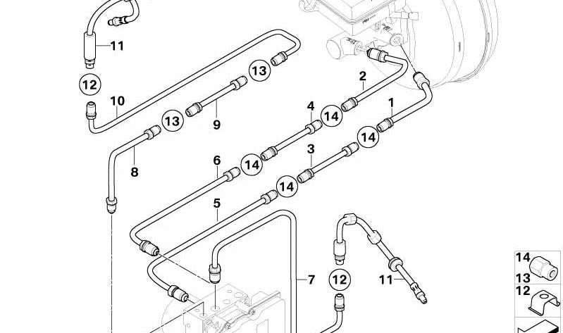 Tubo de freno OEM 34326771618 para BMW E60, E61, E63, E64. Conexiones M10/M12. Original BMW.
