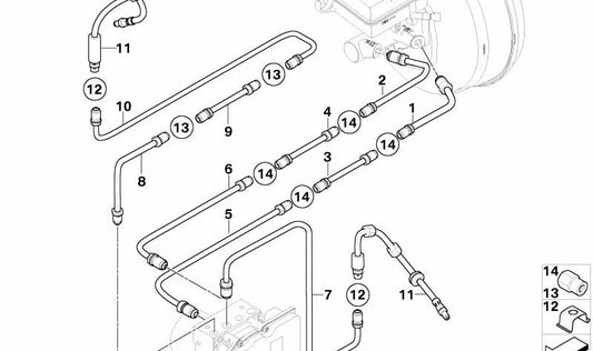 OEM brake tube 34326771618 for BMW E60, E61, E63, E64. M10/M12 connections. Original BMW.