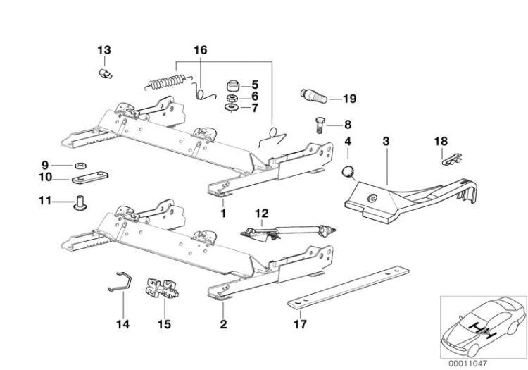 Riel de asiento derecho OEM 52108234796 para BMW Serie 3 E36 (1993-2000). Original BMW.