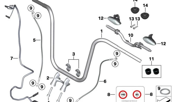 Caballete de apriete inferior cromado OEM 32717108038 para motos BMW R18, R18 Classic (K34). Original BMW Motorrad.