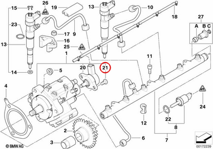 Tornillo cilíndrico M6X16 OEM 13517781477 para BMW E46, E39, E38, X5 E53. Original BMW.