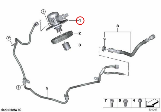 Pompe à pression de carburant OEM 13518648177 pour BMW G30, G11, G12, G14, G15, G16, G05, G06, G07. BMW d'origine.