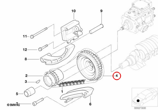 Piñón bomba de inyección OEM 13522247566 para BMW E46, E39, E38, E53. Original BMW.