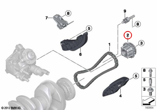 Roda dentada de distribuição OEM 13525A760D7 para BMW F70, U06, U11, U10, U25. BMW genuíno.