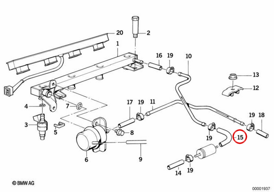 Kit de tuyau de carburant et de serrage OEM 13531247254 pour BMW E30, E34. BMW d'origine.