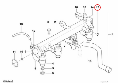 O-ring (O-Ring) OEM 13531247953 for BMW E36, E46, E34, Z3. Genuine BMW.