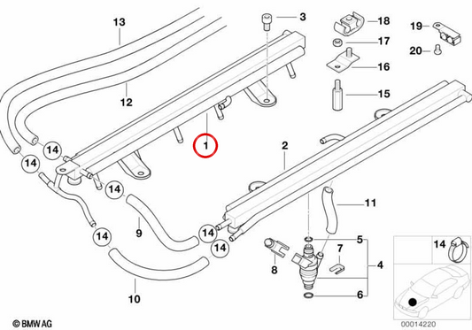 Rail de inyección OEM 13531433575 para BMW E38. Original BMW.