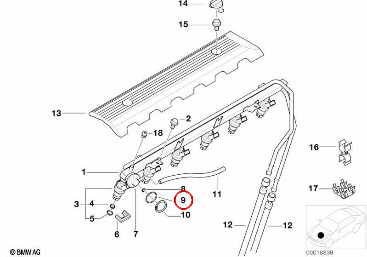 Junta tórica (O-Ring) OEM 13531438145 para BMW E36, E46, E39, E38, Z3. Original BMW.
