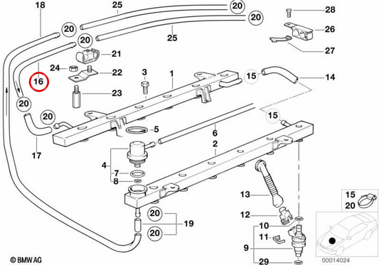 Tubería de combustible OEM 13531704172 para BMW E31. Original BMW.