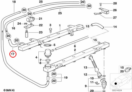 Manguera de combustible OEM 13531731326 para BMW E38, E31. Original BMW.