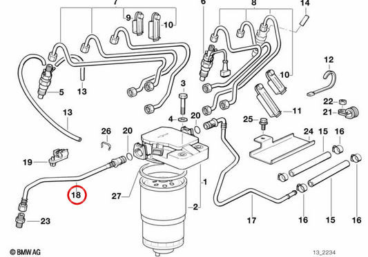 OEM -Kraftstoffeinspeisrohr 1353244016 für BMW E36. Original BMW.