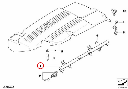 Rail de carburant (Rail d'injection) OEM 13537515264 pour BMW E46, E81, E87, E88, E90, E91, E92, E93, E60, E61, E63, E64, E65, E66, E67, E70, E71, E72, F01, F02, F03, F04, F07, F10, F11, F12, F13, F18, F25, F26. Véritable BMW.