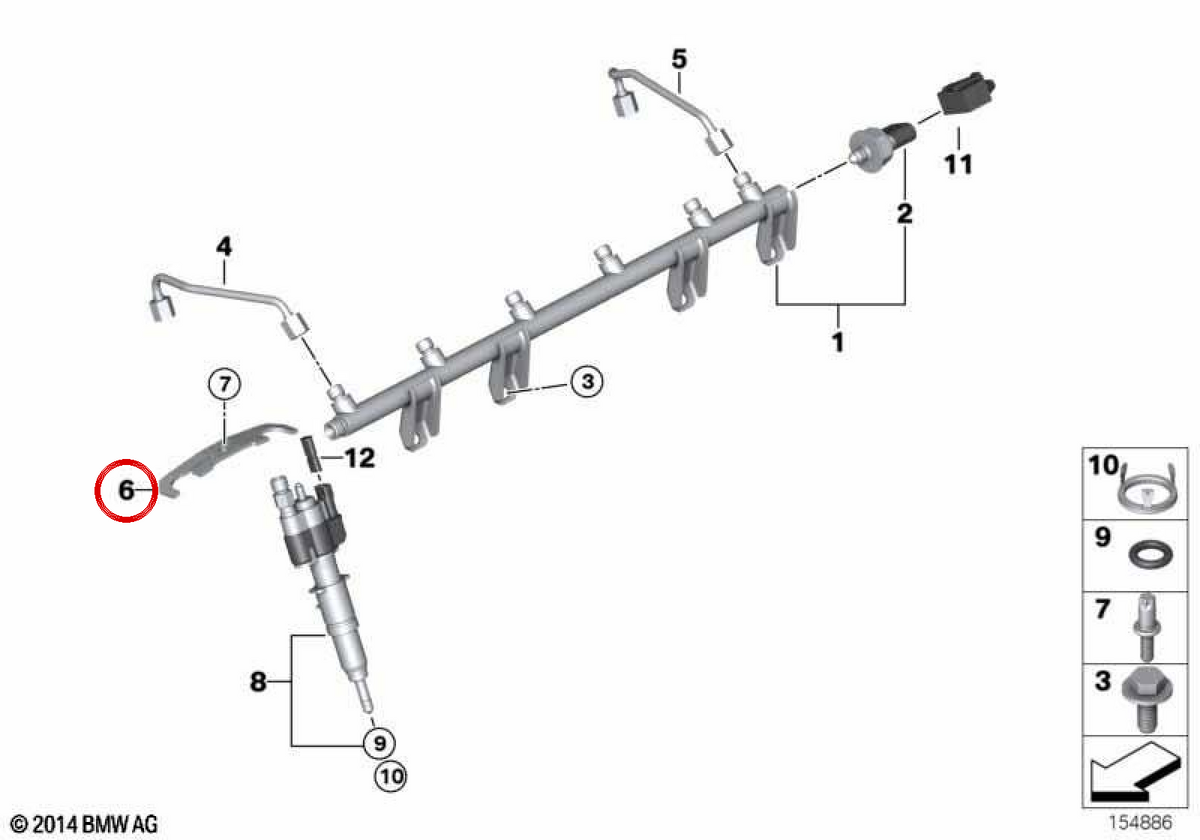 Soporte para inyector de combustible OEM 13537537318 para BMW E81, E82, E87, E88, E90, E91, E92, E93, E60, E61, F10, F11, E63, E64, F01, F02, E71, E89. Original BMW.