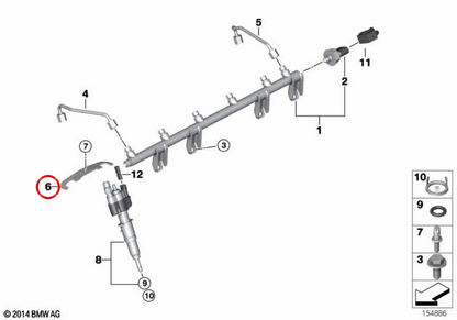 Soporte para inyector de combustible OEM 13537537318 para BMW E81, E82, E87, E88, E90, E91, E92, E93, E60, E61, F10, F11, E63, E64, F01, F02, E71, E89. Original BMW.
