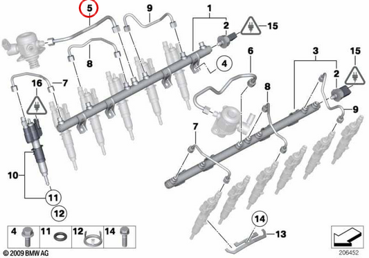 Tubería de alta presión OEM 13537560542 para BMW F01, F02, G12. Original BMW.