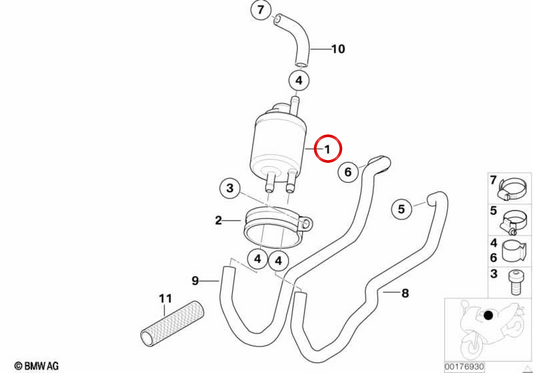 Filtro de combustible con regulador de presión OEM 13537669776 para motos BMW F650GS, F650CS, G650GS, G650GS Sertão. Original BMW Motorrad.