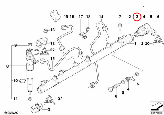 Sensore di pressione OEM 13537787167 per BMW Series 1 E87, serie 3 E46/E90/E91/E92/E93, serie 5 E60/E61, X3 E83, X5 E53/E70, X6 E71 ... e altro. BMW originale.