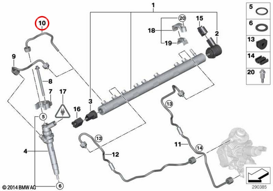 Pipe de pression de carburant élevée OEM 13537797886 pour BMW E90, E91, E92, E93, F30, F31, F34, F32, F33, F36, F07, F10, F11, F06, F12, F13, F01, F02, F25, F26, E70, F15, E71, F16. BMW d'origine.