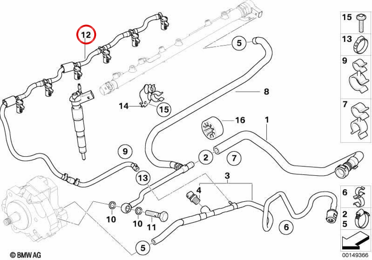 OEM PUBLE DI RITORNO DEL COMBUSTO 13537799869 per BMW E90, E91, E92, E93, E60, E61, E63, E64, E65, E66, E83, E70, E71. BMW originale.