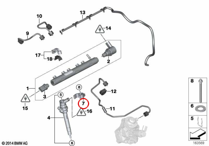 Injector holding claw OEM 13537809798 for BMW 1 Series F20, 3 Series F30, 5 Series G30, X1 F48... and more. Genuine BMW.