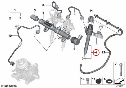 OEM fuel injector 13538514148 for BMW F20, F21, F22, F23, F45, F46, F30, F31, F34, F32, F33, F36, F10, F11, G30, G31, F48, F39, F25, G01, F26, G02 and for Mini F55, F56 F57, F54, F60. Original BMW und Mini.