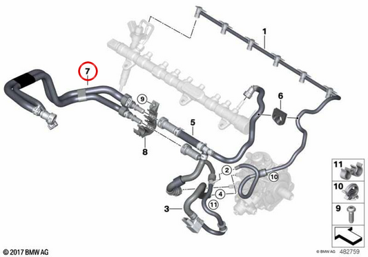 TUBO DI COMBUSTO OEM 13538575464 per BMW G30, G31, G11, G12. BMW originale.