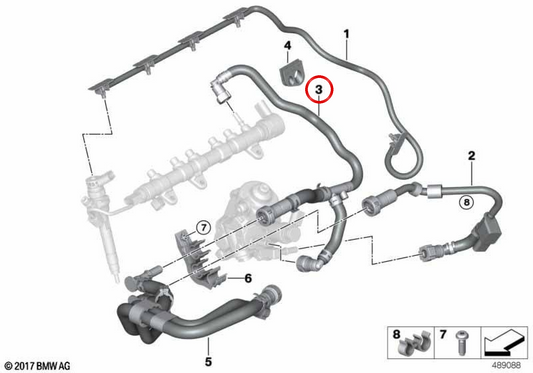 OEM -Kraftstoffrücklaufrohr 13538579956 für BMW G20, G21, G30, G31, G01. Original BMW.