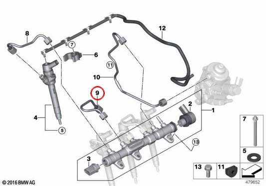 BMW Pipe di pressione 1 Serie F20N, F21N, Serie 2 F22, F23, Serie 3 F30, F31, F34, 4 F32 Series, F33, F36, 5 F10n, F11n, G30, G31, Serie 7 G11, G12, X1 F48, X2 F39, X3 F25, G01, X4 F26, G02, X5 F15, G05 (OEM 13538580298). BMW originale.