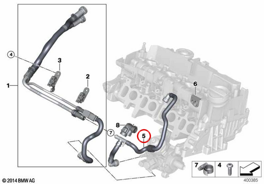 OEM 13538596871 Kraftstoffrücklaufrohr für BMW F40, F44, F45, F46, F48, F39 und Mini F55, F56, F57, F54, F60. Original BMW und Mini.