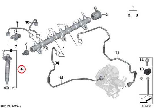 Injetor de combustível OEM 13538599210 para BMW G20, G21, G22, G23, G30, G31, G32, G11, G12, G14, G15, G16, G01, G02, G05, G06, G07. BMW genuíno.