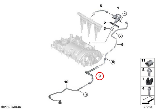 Tubería de combustible de avance OEM 13538600441 para BMW I12, I15. Original BMW.