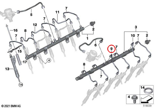 Tubería de alta presión OEM 13538629241 para BMW G12. Original BMW.