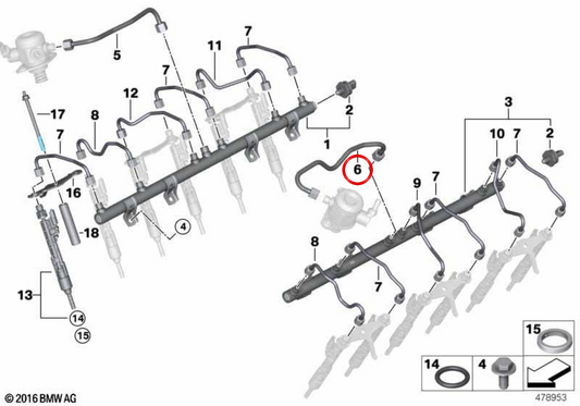 Tubo ad alta pressione OEM 13538648188 per BMW G12. BMW originale.