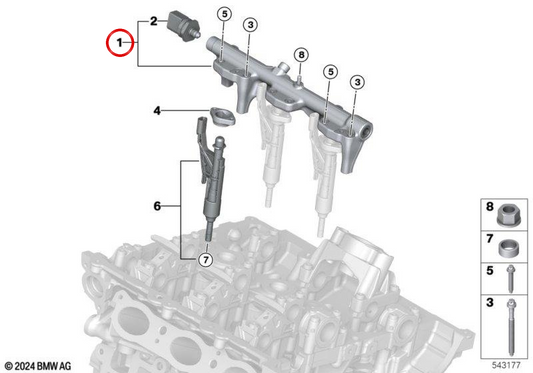 Rail à haute pression OEM 13538694197 pour BMW F20, F21, F22, F23, F30, F31, F32, F33, F34, F35, F36, F45, F46, F48, F49, F52, F54, F55, F56, F57, F60, F60 , F60, F60, G01, G02, G11, G12, G30, G31, G32, G38, I12, I15. BMW d'origine.