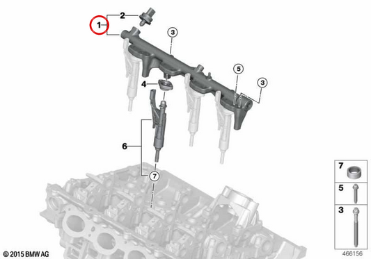 Rail de alta presión OEM 13538694198 para BMW F20, F21, F22, F23, F45, F46, F30, F31, F34, F35, G20, F32, F33, F36, G22, G26, G30, G31, G38, G32, G11, G12, F48, F49, F39, G01, G08, G02, F55, F56, F57, F54, F60. Original BMW.