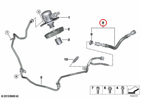 OEM feeding fuel tube 13538699274 for BMW G05, F95, G06, F96, G07. Original BMW.