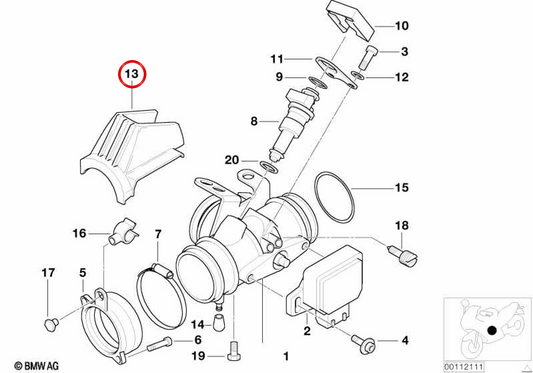 Recubrimiento lateral derecho OEM 13541341590 para motos BMW R850R, R1100R, R850RT, R1100RT, R1100S y R1100RS. Original BMW Motorrad