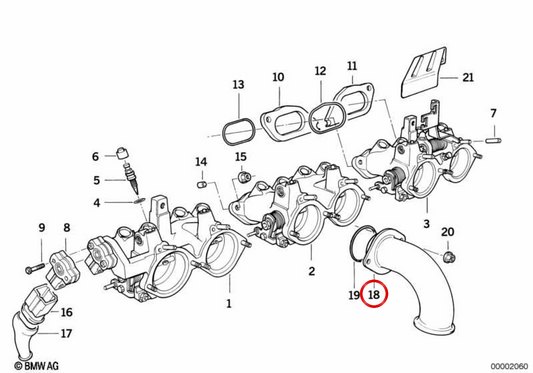 Trompeta de admisión OEM 13541401121 para BMW E36. Original BMW.