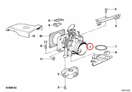 Body of butterfly OEM 13541714524 for BMW E30, E34. Original BMW.