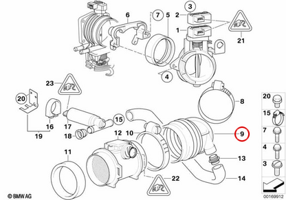 Manguito de admisión OEM 13541740931 para BMW E39, E38. Original BMW.